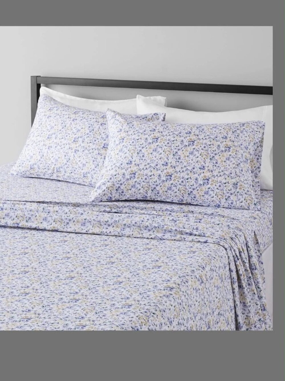 NEW Supersoft 4pc Microfiber FULL Blue Floral Bed Sheet Set Amazon Basics